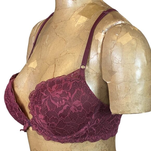 PINK Victoria's Secret The Date Lace Front Close Racerback Bra 34D Burgundy 213L - Picture 3 of 8